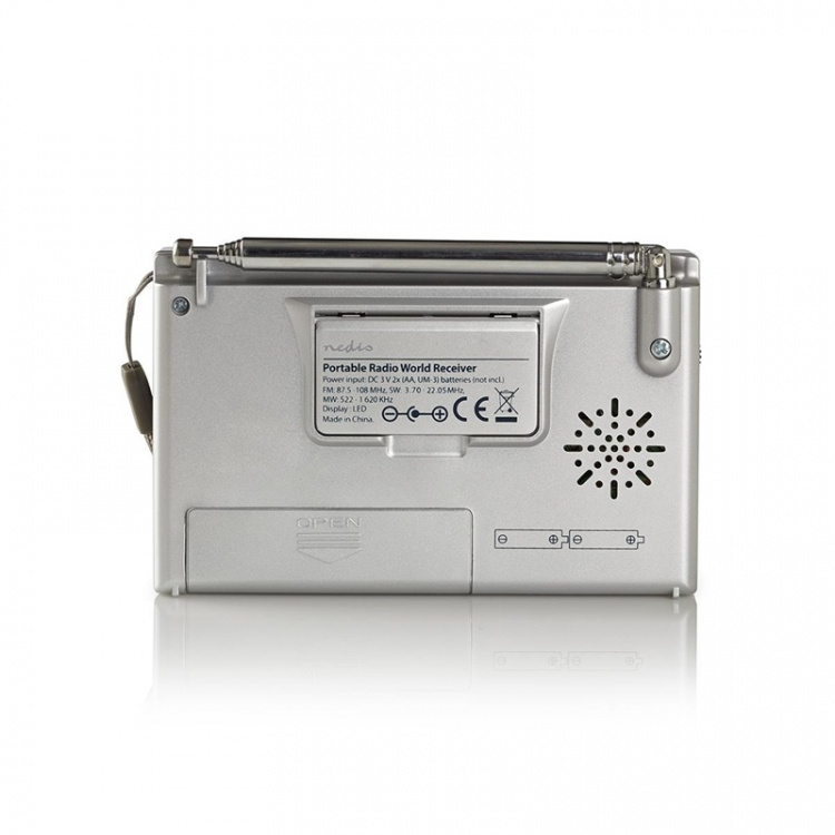 Nedis World Radio | Bærbar design | AM / FM / SW | Batteri drevet / Nettstrøm drevet | Digitalt | 1.5 W | Hodetelefonutgang | Vekkeklokke | Sleep timer | Grå Nedis World Radio | Bærbar design | AM / FM / SW | Batteri drevet / Nettstrøm drevet | Digitalt | 1.5 W | Hodetelefonutgang | Vekkeklokke | Sleep timer | Grå