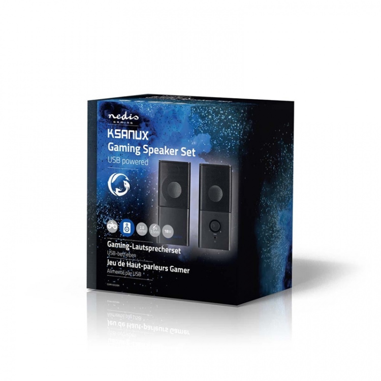 Nedis Gaming Speaker | Høyttalerkanaler: 2.0 | USB-Strøm | 3.5 mm Han | 18 W | Uten Lighting | Volumkontroll | Utgang for lyd-/video-/datatilkoblinger: 1x 3.5 mm Audio Out