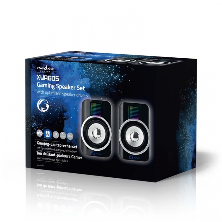 Nedis Gaming Speaker | Høyttalerkanaler: 2.0 | USB-Strøm | 3.5 mm Han | 30 W | RGB | Volumkontroll