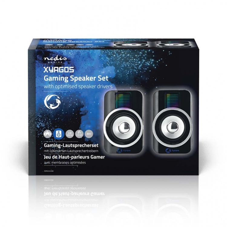 Nedis Gaming Speaker | Høyttalerkanaler: 2.0 | USB-Strøm | 3.5 mm Han | 30 W | RGB | Volumkontroll