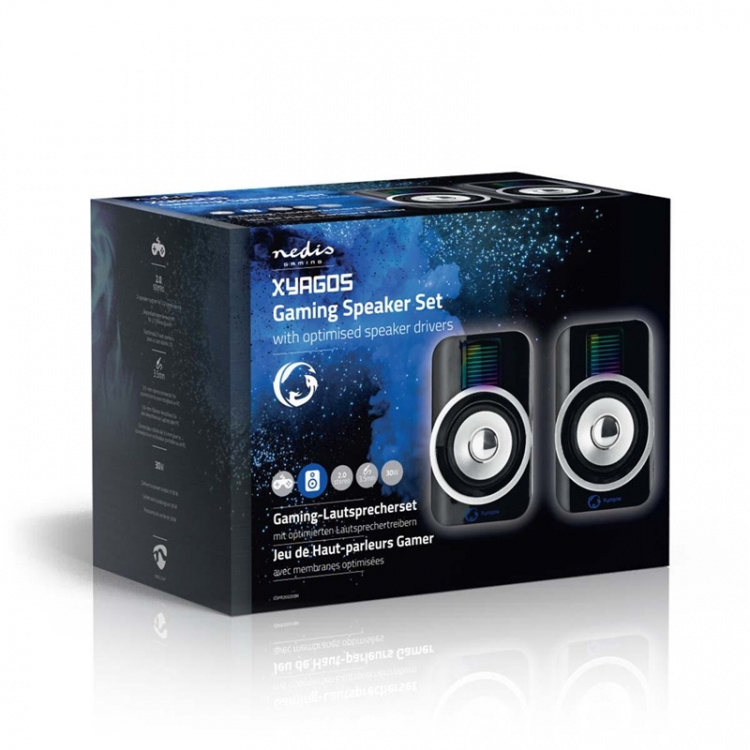 Nedis Gaming Speaker | Høyttalerkanaler: 2.0 | USB-Strøm | 3.5 mm Han | 30 W | RGB | Volumkontroll