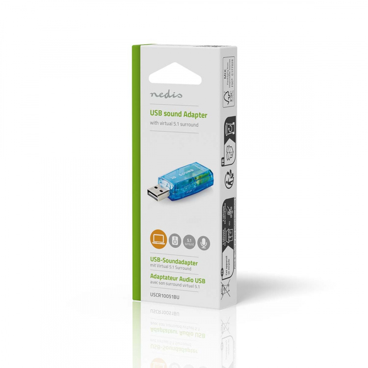 Nedis Lydkort | 5.1 | USB 2.0 | Mikrofontilkobling: 1x 3.5 mm | Headsett tilkobling: 3.5 mm Male