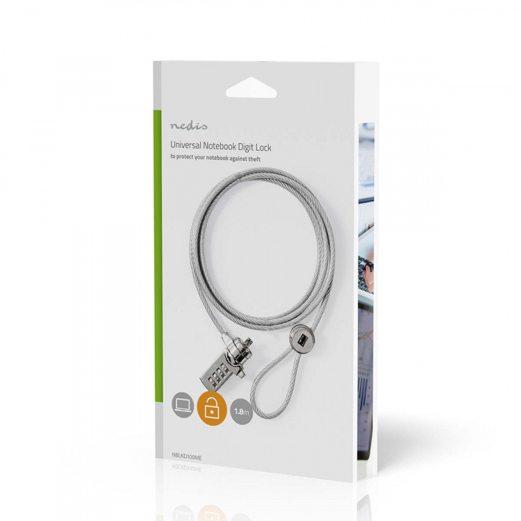 Nedis Notebook Lock | Lås type: Digit | 1.80 m | Sink Legering