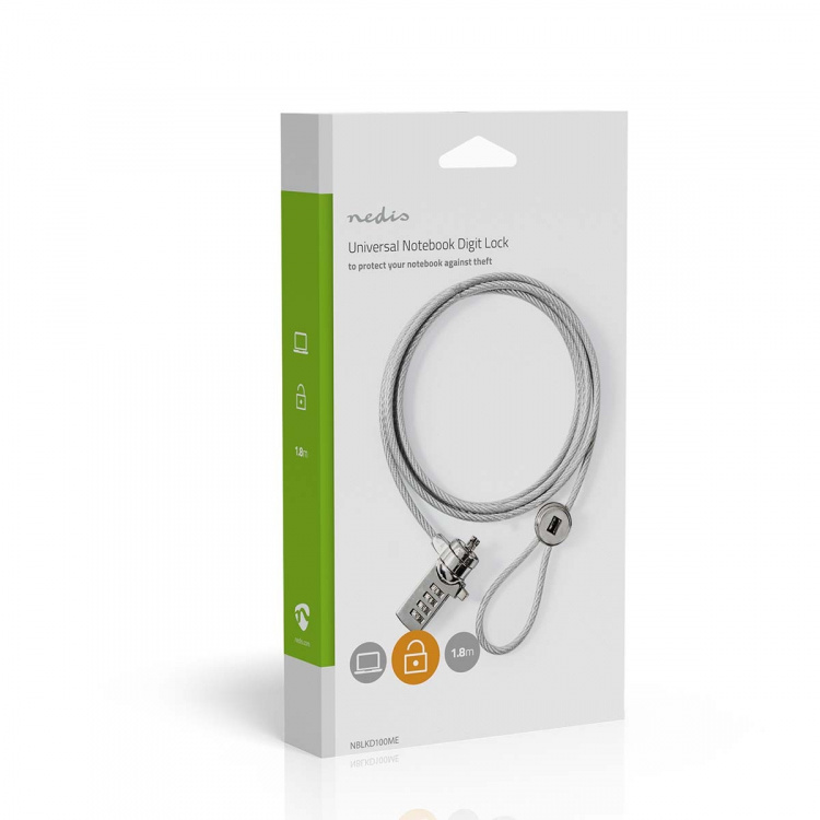 Nedis Notebook Lock | Lås type: Digit | 1.80 m | Sink Legering