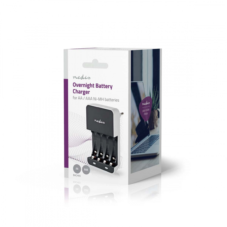 Nedis NiMH batterilader AA / AAA | 1.2 V DC | Trickle lader | Euro / Type C (CEE 7/16) | Energitype for batteri: AA / AAA | Hvit / Sort Nedis NiMH batterilader AA / AAA | 1.2 V DC | Trickle lader | Euro / Type C (CEE 7/16) | Energitype for batteri: AA / AAA | Hvit / Sort