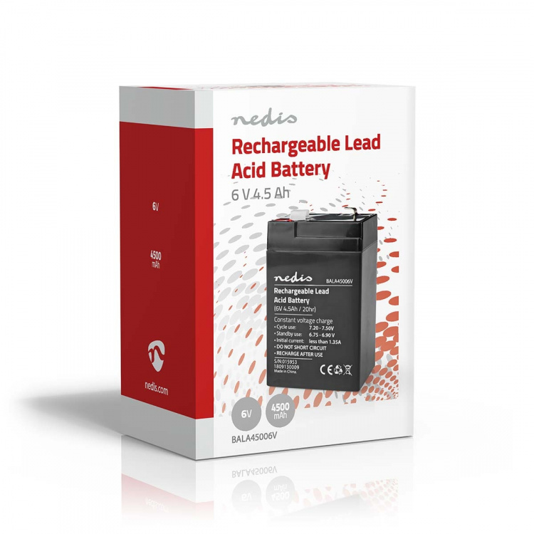 Nedis Oppladbart blybatteri | Lead-Acid | Oppladningsbar | 6 V | 4500 mAh Nedis Oppladbart blybatteri | Lead-Acid | Oppladningsbar | 6 V | 4500 mAh