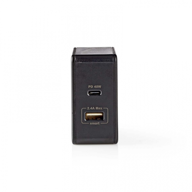 Nedis vegg lader | 57 W | PD3.0 45W | Hurtigladefunksjon | 2.25 A / 2.4 / 3.0 A | Antall utganger: 2 | USB-A / USB-C™ | Ingen Kabel Inkludert | Automatisk Spenning Utvalg | Sort