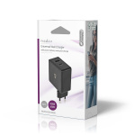 Nedis vegg lader | 57 W | PD3.0 45W | Hurtigladefunksjon | 2.25 A / 2.4 / 3.0 A | Antall utganger: 2 | USB-A / USB-C™ | Ingen Kabel Inkludert | Automatisk Spenning Utvalg | Sort