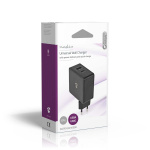 Nedis vegg lader | 57 W | PD3.0 45W | Hurtigladefunksjon | 2.25 A / 2.4 / 3.0 A | Antall utganger: 2 | USB-A / USB-C™ | Ingen Kabel Inkludert | Automatisk Spenning Utvalg | Sort