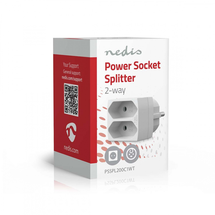Nedis Strøm Socket Splitter | Type F (CEE 7/7) | 250 V AC 50 Hz | Fransk / Type C (CEE 7/16) | 250 V AC 50/60 Hz | 2.5 A | 1100 W | Hvit