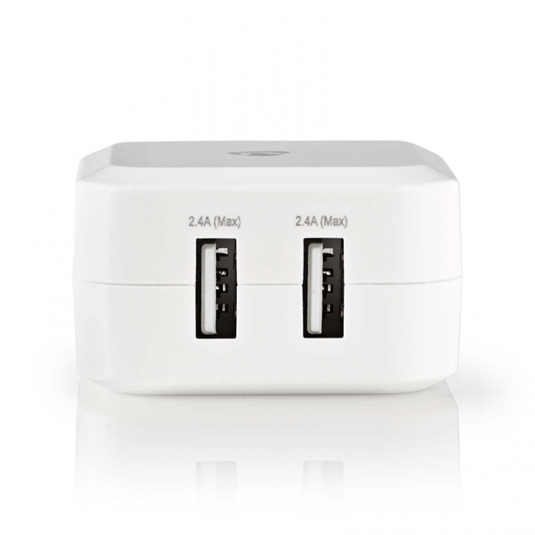 Nedis vegg lader | 24 W | Hurtigladefunksjon | 2x 2.4 A A | Antall utganger: 2 | 2x USB-A | Ingen Kabel Inkludert | Single Voltage Output | Hvit