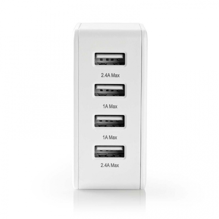 Nedis vegg lader | 24 W | Hurtigladefunksjon | 4x 2.4 A | Antall utganger: 4 | 4x USB-A | Ingen Kabel Inkludert | Single Voltage Output | Hvit