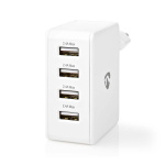 Nedis vegg lader | 24 W | Hurtigladefunksjon | 4x 2.4 A | Antall utganger: 4 | 4x USB-A | Ingen Kabel Inkludert | Single Voltage Output | Hvit