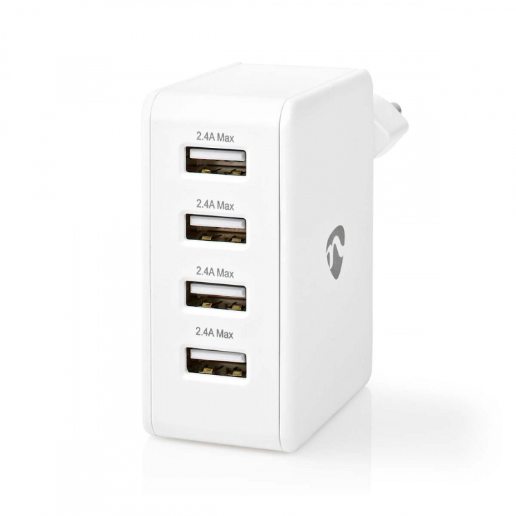 Nedis vegg lader | 24 W | Hurtigladefunksjon | 4x 2.4 A | Antall utganger: 4 | 4x USB-A | Ingen Kabel Inkludert | Single Voltage Output | Hvit