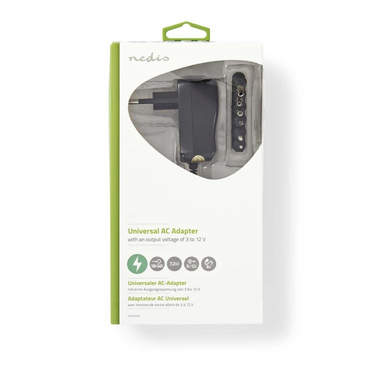Nedis Universal AC strømadapter | 7.20 W | 3 - 12 V DC | 1.80 m | 1.0 A A | 6 plug(s) | Sort Nedis Universal AC strømadapter | 7.20 W | 3 - 12 V DC | 1.80 m | 1.0 A A | 6 plug(s) | Sort