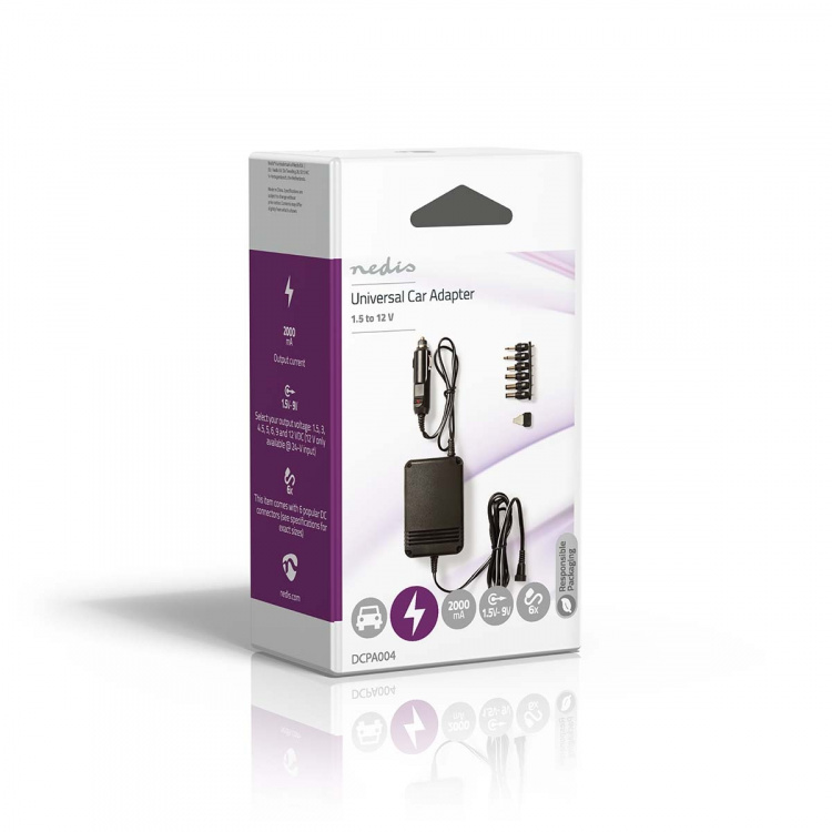 Nedis Universal DC Power Adapter | Biladapter | 24 W | Inngangsspenning: 12 V DC / 24 V DC | 1.5 / 3 / 4.5 / 6 / 7.5 / 9 / 12 V DC | Maksimal utgangsstrøm per port: 2.0 A | Sort Nedis Universal DC Power Adapter | Biladapter | 24 W | Inngangsspenning: 12 V DC / 24 V DC | 1.5 / 3 / 4.5 / 6 / 7.5 / 9 / 12 V DC | Maksimal utgangsstrøm per port: 2.0 A | Sort