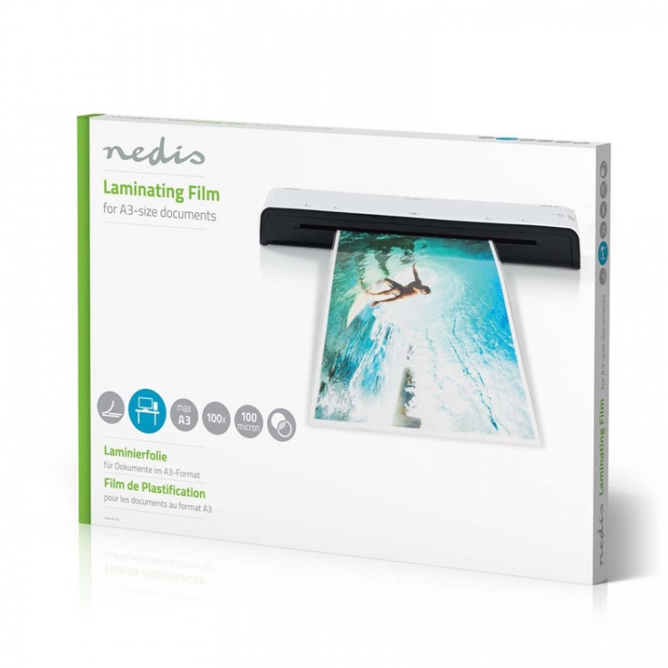 Nedis lamine~~POS=TRUNC Film | A3 | Tykkelse: 100 µm | Pakker per: 100 stk. | Plast | Gjennomsiktig Nedis lamine~~POS=TRUNC Film | A3 | Tykkelse: 100 µm | Pakker per: 100 stk. | Plast | Gjennomsiktig