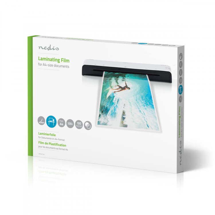 Nedis lamine~~POS=TRUNC Film | A4 | Tykkelse: 100 µm | Pakker per: 100 stk. | Plast | Gjennomsiktig Nedis lamine~~POS=TRUNC Film | A4 | Tykkelse: 100 µm | Pakker per: 100 stk. | Plast | Gjennomsiktig