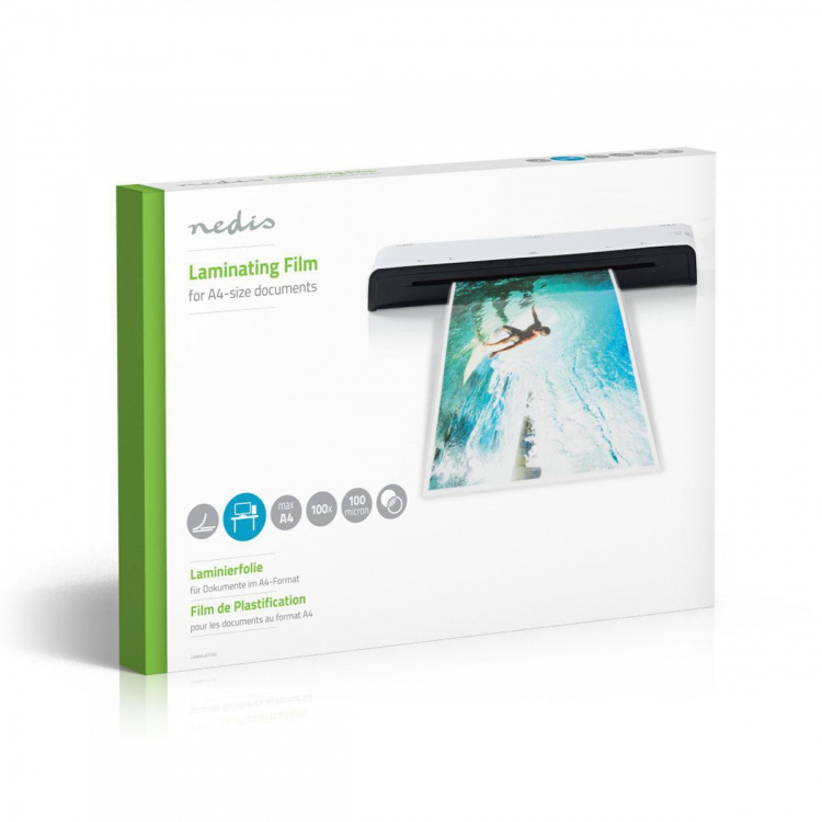 Nedis lamine~~POS=TRUNC Film | A4 | Tykkelse: 100 µm | Pakker per: 100 stk. | Plast | Gjennomsiktig Nedis lamine~~POS=TRUNC Film | A4 | Tykkelse: 100 µm | Pakker per: 100 stk. | Plast | Gjennomsiktig