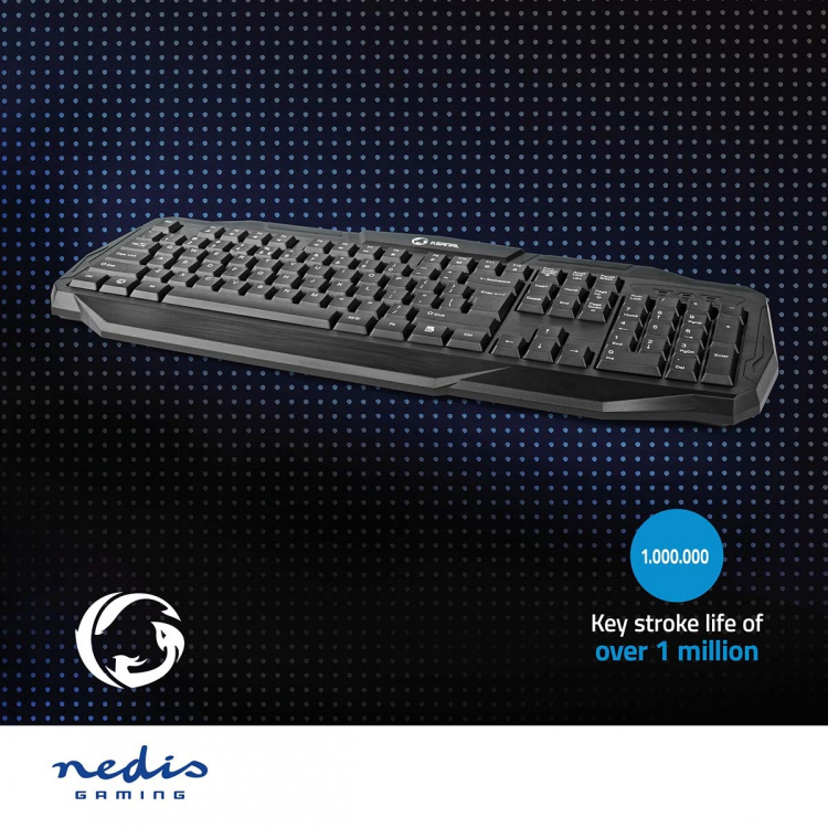 Nedis Wired Gaming Keyboard | USB 2.0 | Membrantaster | LED | US International | USA Layout | USB-Strøm | Strømkabel lengde: 1.50 m | Gaming Nedis Wired Gaming Keyboard | USB 2.0 | Membrantaster | LED | US International | USA Layout | USB-Strøm | Strømkabel lengde: 1.50 m | Gaming