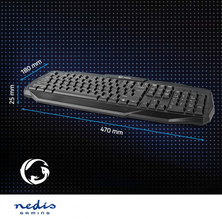 Nedis Wired Gaming Keyboard | USB 2.0 | Membrantaster | LED | US International | USA Layout | USB-Strøm | Strømkabel lengde: 1.50 m | Gaming Nedis Wired Gaming Keyboard | USB 2.0 | Membrantaster | LED | US International | USA Layout | USB-Strøm | Strømkabel lengde: 1.50 m | Gaming
