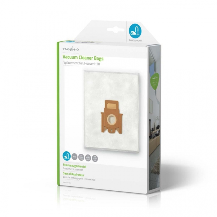 Nedis Støvsugepose- | 4 stk. | Syntetisk | Mest solgt for: Hoover H30 | Hvit