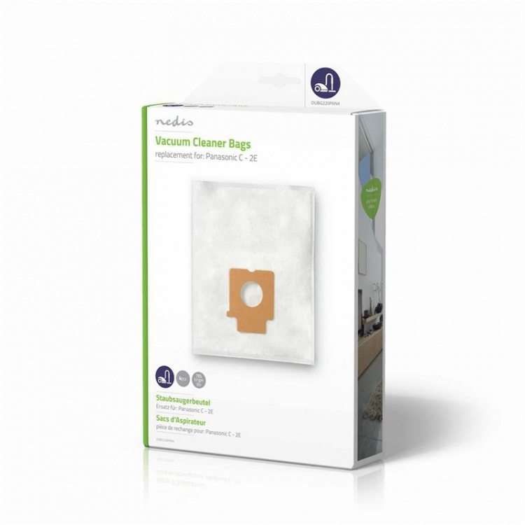 Nedis Støvsugepose- | 4 stk. | Syntetisk | Mest solgt for: Panasonic C - 2E | Hvit