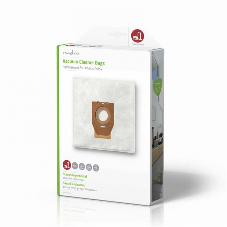Nedis Støvsugepose- | 4 stk. | Syntetisk | Mest solgt for: Philips | Hvit