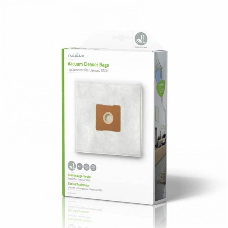 Nedis Støvsugepose- | 4 stk. | Syntetisk | Mest solgt for: Daewoo SB90 | Hvit