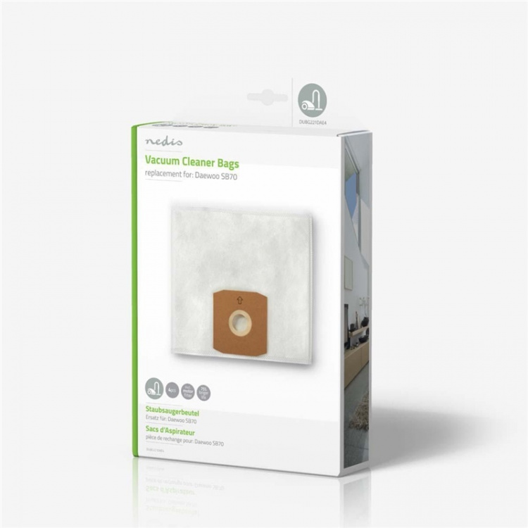 Nedis Støvsugepose- | 4 stk. | Syntetisk | Mest solgt for: Daewoo SB70 | Hvit