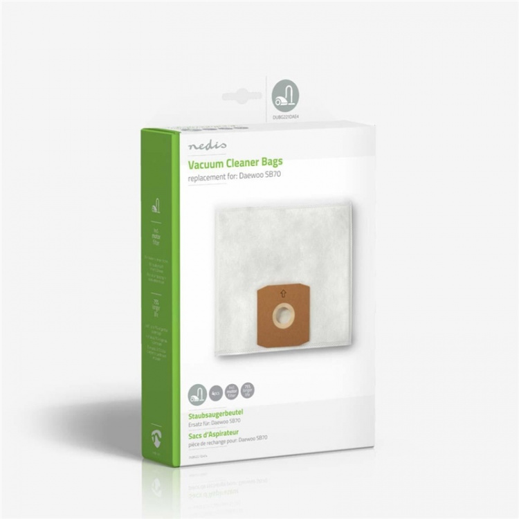 Nedis Støvsugepose- | 4 stk. | Syntetisk | Mest solgt for: Daewoo SB70 | Hvit