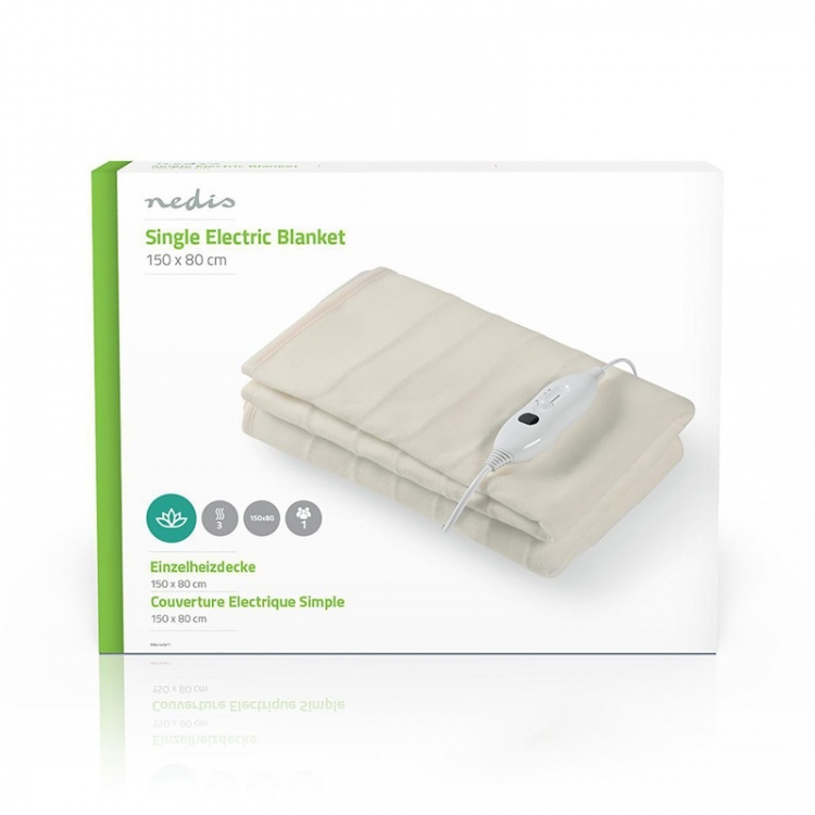 Nedis Elektrisk Teppe | Underblanket | 1 Person | 150 x 80 cm | 3 Varmeinnstillinger | Vaskbar | Overopphetings vern | Polyester Nedis Elektrisk Teppe | Underblanket | 1 Person | 150 x 80 cm | 3 Varmeinnstillinger | Vaskbar | Overopphetings vern | Polyester