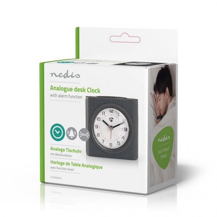 Nedis Analog Desk Alarm Clock | slumrefunksjon | Bakgrunnsbelysning | Grå / Hvit