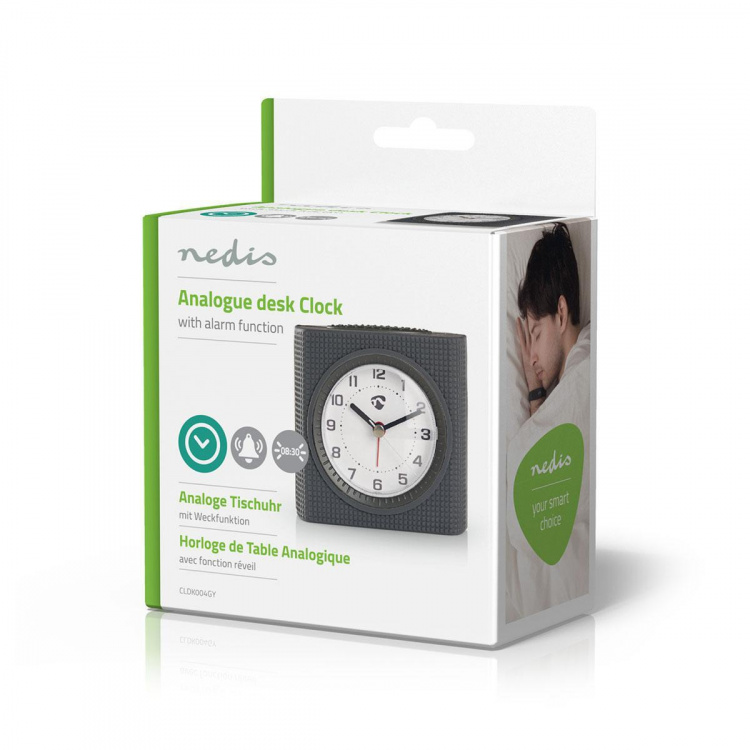 Nedis Analog Desk Alarm Clock | slumrefunksjon | Bakgrunnsbelysning | Grå / Hvit