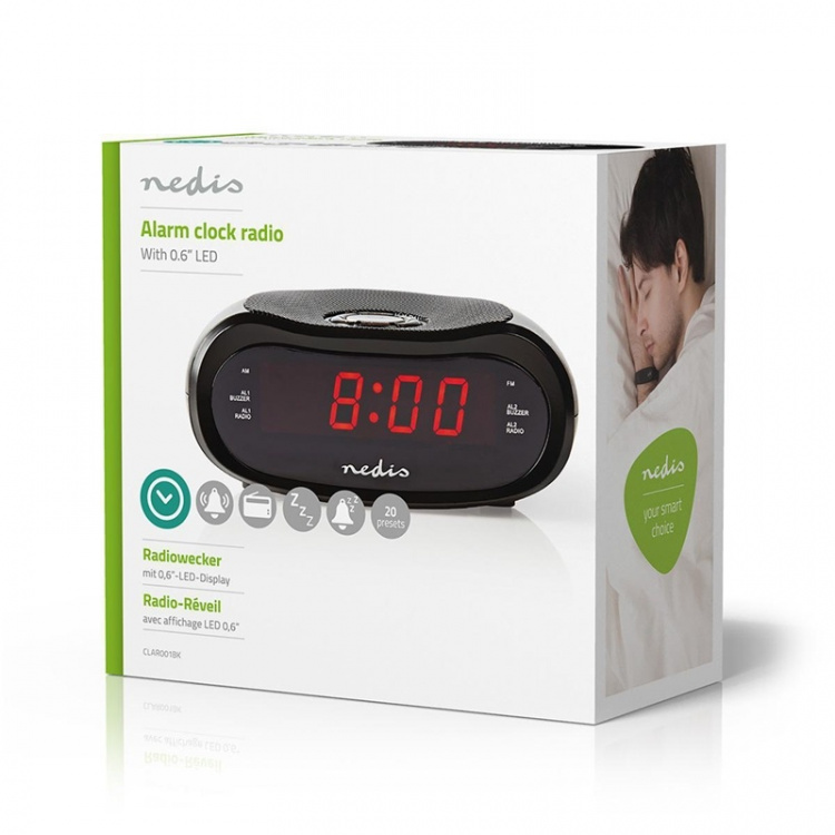 Nedis Digital Alarm Clock Radio | LED | AM / FM | slumrefunksjon | Sleep timer | Antall alarmer: 2 | Sort