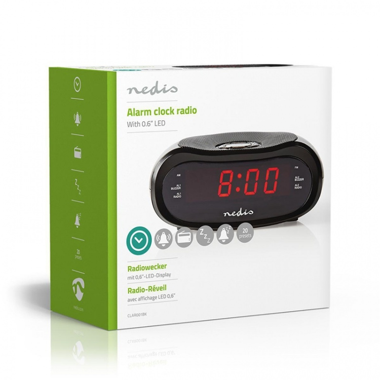 Nedis Digital Alarm Clock Radio | LED | AM / FM | slumrefunksjon | Sleep timer | Antall alarmer: 2 | Sort