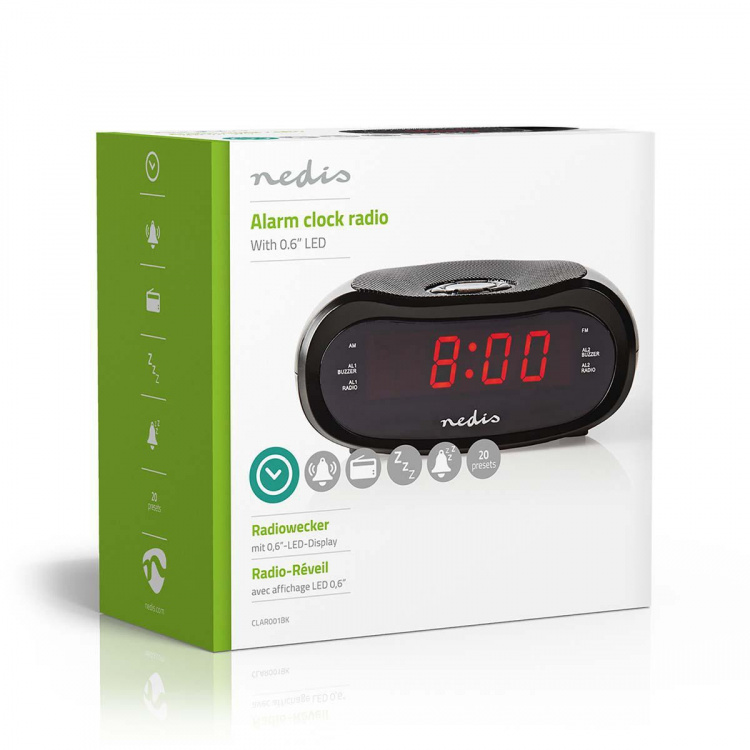 Nedis Digital Alarm Clock Radio | LED | AM / FM | slumrefunksjon | Sleep timer | Antall alarmer: 2 | Sort