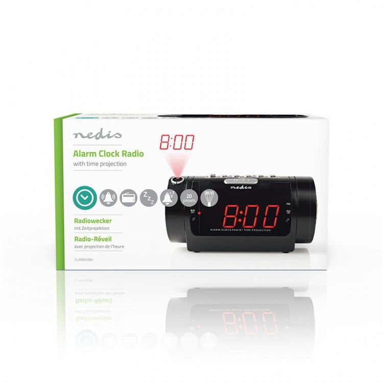 Nedis Digital Alarm Clock Radio | LED | Tidsframskriving | AM / FM | slumrefunksjon | Sleep timer | Antall alarmer: 2 | Sort
