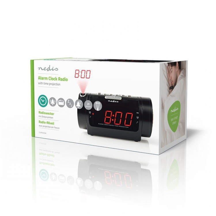 Nedis Digital Alarm Clock Radio | LED | Tidsframskriving | AM / FM | slumrefunksjon | Sleep timer | Antall alarmer: 2 | Sort