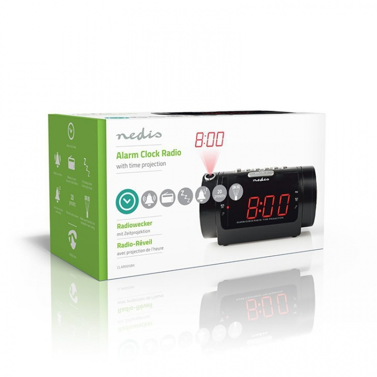 Nedis Digital Alarm Clock Radio | LED | Tidsframskriving | AM / FM | slumrefunksjon | Sleep timer | Antall alarmer: 2 | Sort