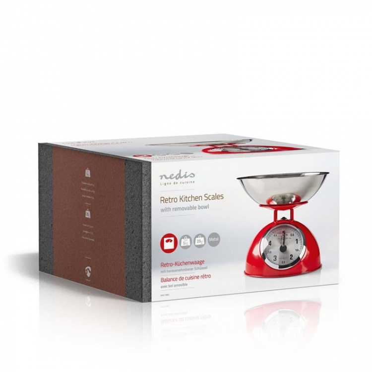 Nedis Kjøkken Scales | Analog | Rustfritt Stål | Avtakbar bolle | Rød