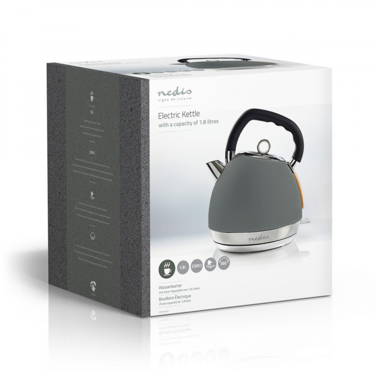 Nedis Vannkoker | 1.8 l | Soft-Touch | Grå | Roterbar 360 grader | Skjult varmeelement | Strix® kontroll | Koketørr beskyttelse Nedis Vannkoker | 1.8 l | Soft-Touch | Grå | Roterbar 360 grader | Skjult varmeelement | Strix® kontroll | Koketørr beskyttelse