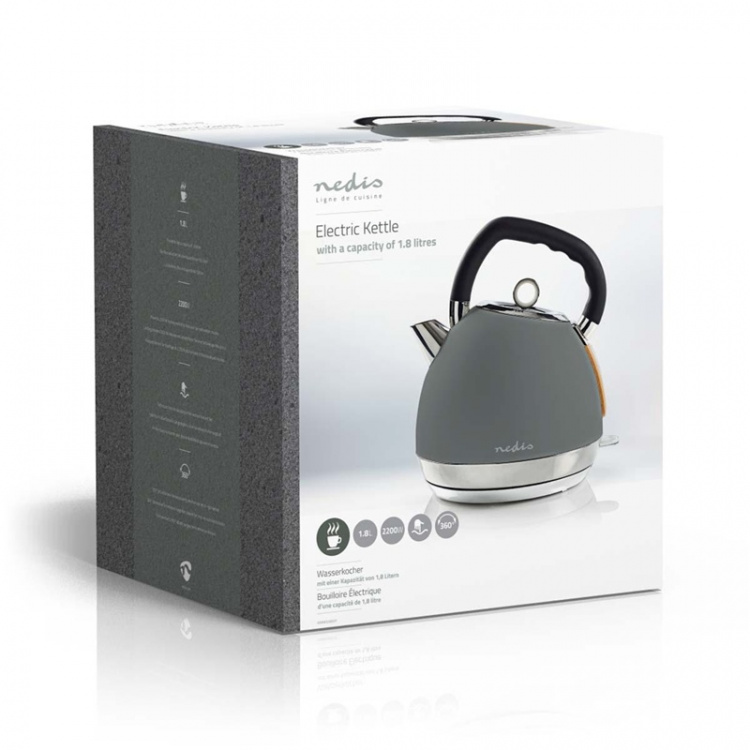 Nedis Vannkoker | 1.8 l | Soft-Touch | Grå | Roterbar 360 grader | Skjult varmeelement | Strix® kontroll | Koketørr beskyttelse Nedis Vannkoker | 1.8 l | Soft-Touch | Grå | Roterbar 360 grader | Skjult varmeelement | Strix® kontroll | Koketørr beskyttelse