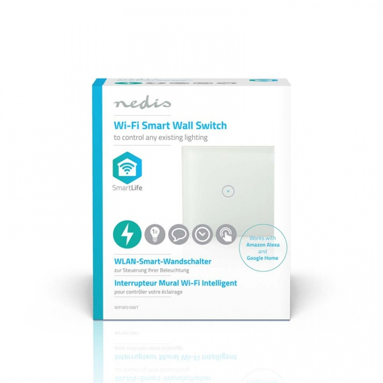 Nedis SmartLife Veggbryter | Enkelt | Wall Mount | 1000 W | Android™ / IOS | Glass | Hvit Nedis SmartLife Veggbryter | Enkelt | Wall Mount | 1000 W | Android™ / IOS | Glass | Hvit
