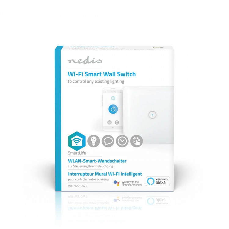 Nedis SmartLife Veggbryter | Enkelt | Wall Mount | 1000 W | Android™ / IOS | Glass | Hvit Nedis SmartLife Veggbryter | Enkelt | Wall Mount | 1000 W | Android™ / IOS | Glass | Hvit