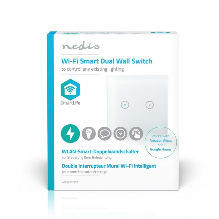 Nedis SmartLife Veggbryter | Dobbel | Wall Mount | 1000 W | Android™ / IOS | Glass | Hvit Nedis SmartLife Veggbryter | Dobbel | Wall Mount | 1000 W | Android™ / IOS | Glass | Hvit