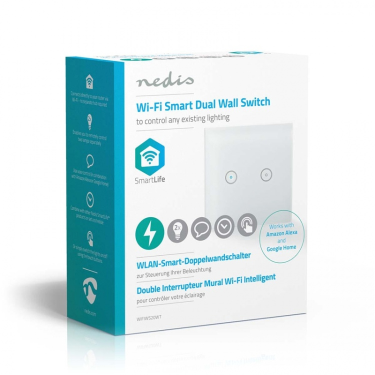 Nedis SmartLife Veggbryter | Dobbel | Wall Mount | 1000 W | Android™ / IOS | Glass | Hvit Nedis SmartLife Veggbryter | Dobbel | Wall Mount | 1000 W | Android™ / IOS | Glass | Hvit