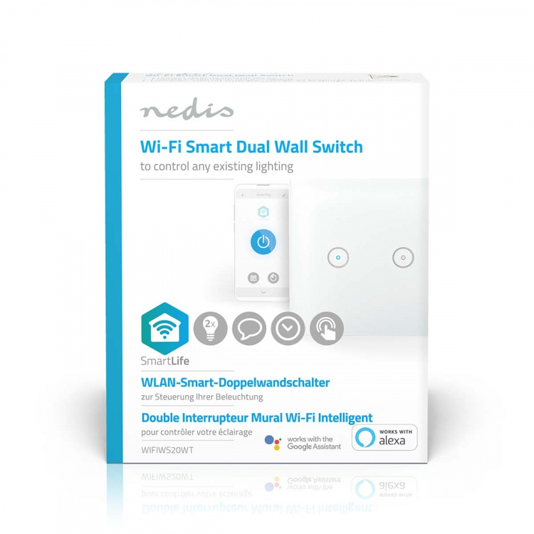 Nedis SmartLife Veggbryter | Dobbel | Wall Mount | 1000 W | Android™ / IOS | Glass | Hvit Nedis SmartLife Veggbryter | Dobbel | Wall Mount | 1000 W | Android™ / IOS | Glass | Hvit
