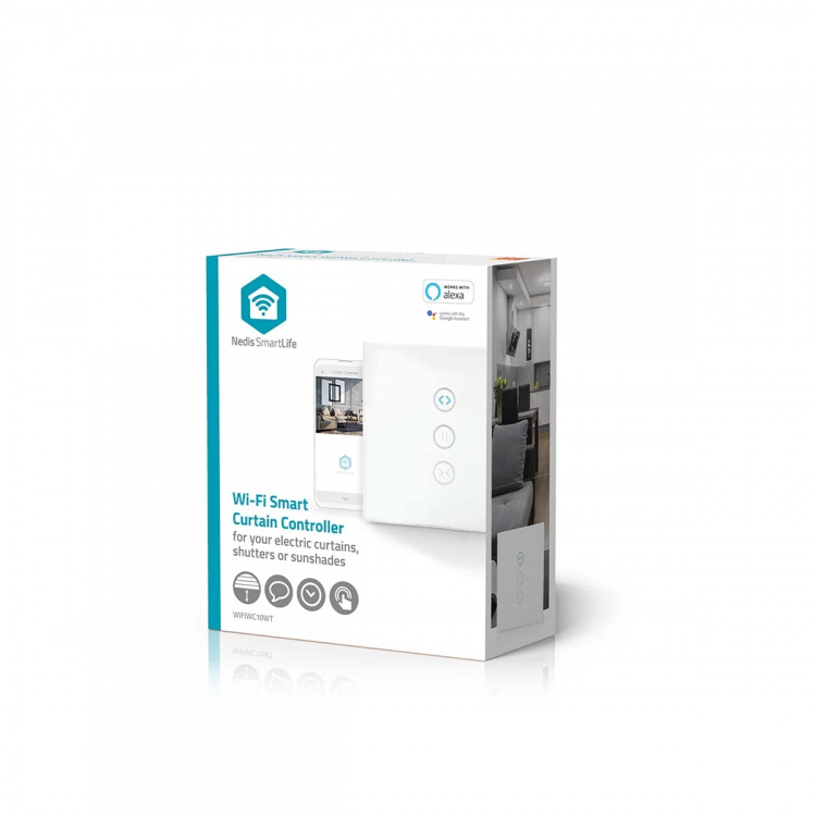 Nedis SmartLife Veggbryter | Gardin / Shutter / Solskjerm | Wall Mount | 300 W | Android™ / IOS | Glass | Hvit Nedis SmartLife Veggbryter | Gardin / Shutter / Solskjerm | Wall Mount | 300 W | Android™ / IOS | Glass | Hvit