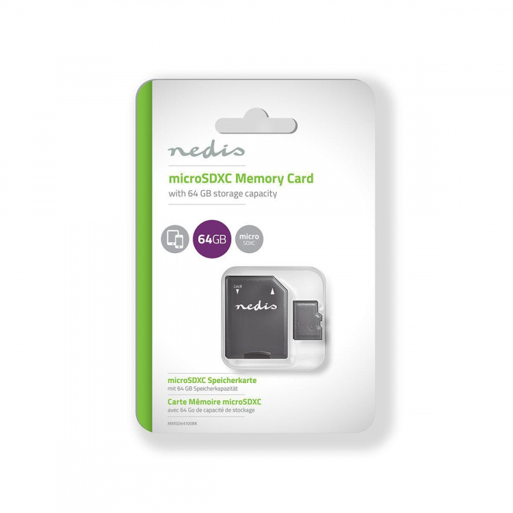 Nedis microSD Minnekort | microSDXC | 64 GB | Skrive hastighet: 50 MB/s | Les hastighet: 100 MB/s | UHS-I | AD adapter inkludert